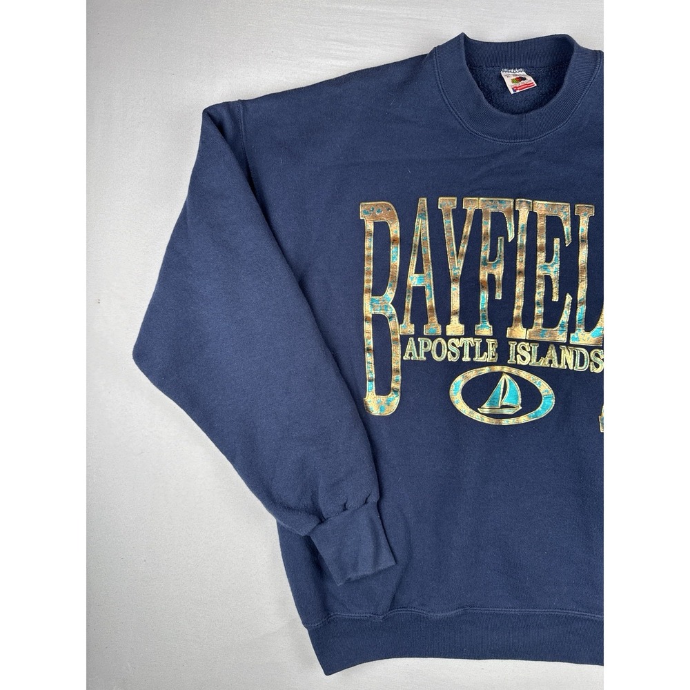 Vintage 90s Bayfield WI Apostle Islands Sweatshirt USA Made XL Navy - Picture 2 of 9
